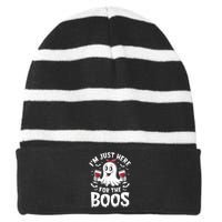 IM Just Here For The Boos Halloween Women Ghost Gifts Striped Beanie with Solid Band