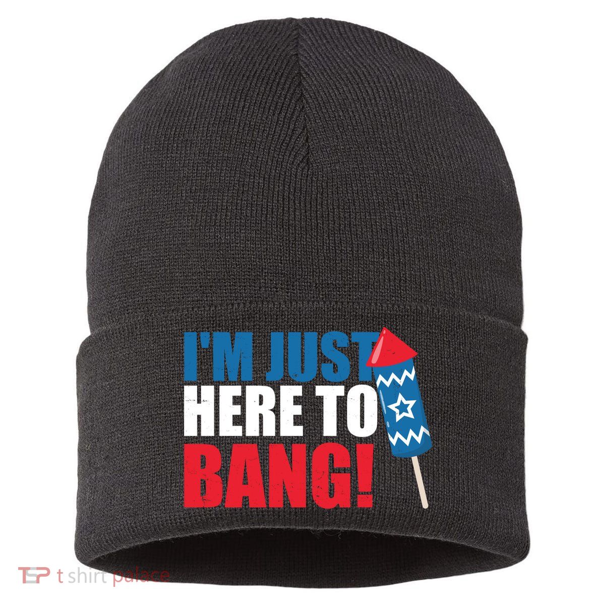 Im Just Here To Bang Firework 4th Of July Sustainable Knit Beanie