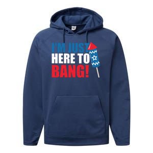 Im Just Here To Bang Firework 4th Of July Performance Fleece Hoodie