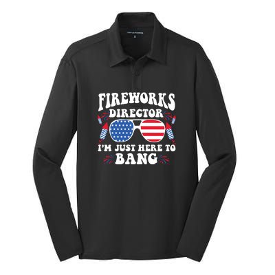 Im Just Here To Bang Fireworks Director 4th Of July Silk Touch Performance Long Sleeve Polo