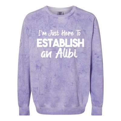 I’m Just Here To Establish An Alibi Colorblast Crewneck Sweatshirt