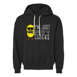 Im Just Here For The Chicks Cute Easter Garment-Dyed Fleece Hoodie