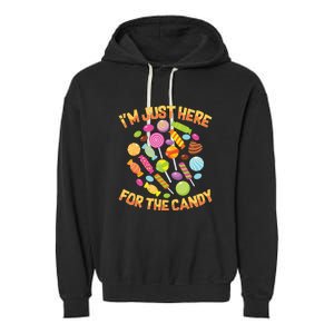 IM Just Here For The Candy Funny Halloween Pun Garment-Dyed Fleece Hoodie