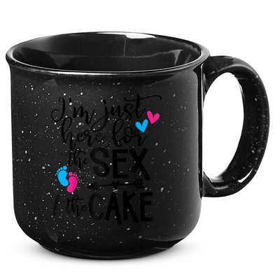 Im Just Here For The Sex And The Cake Gender Reveal Party Raglan Baseball 15oz Campfire Ceramic Mug
