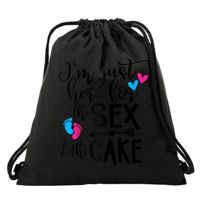 Im Just Here For The Sex And The Cake Gender Reveal Party Raglan Baseball Drawstring Bag