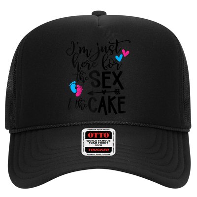Im Just Here For The Sex And The Cake Gender Reveal Party Raglan Baseball Trucker Hat