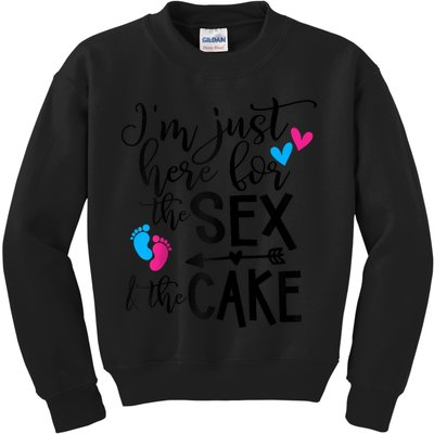 Im Just Here For The Sex And The Cake Gender Reveal Party Raglan Baseball Kids Sweatshirt