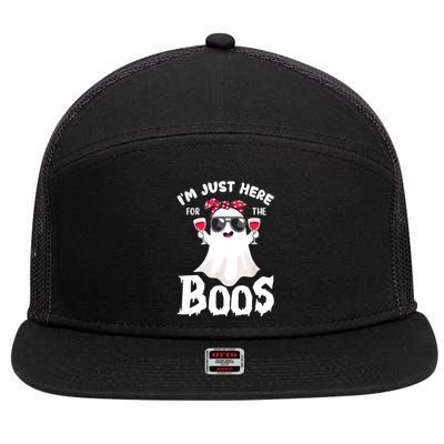 Im Just Here For The Boos Cute Ghost Funny Halloween 7 Panel Mesh Trucker Snapback Hat