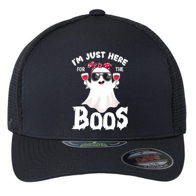 Im Just Here For The Boos Cute Ghost Funny Halloween Flexfit Unipanel Trucker Cap