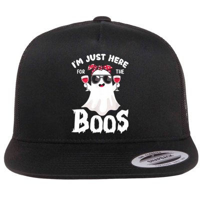 Im Just Here For The Boos Cute Ghost Funny Halloween Flat Bill Trucker Hat