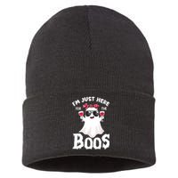 Im Just Here For The Boos Cute Ghost Funny Halloween Sustainable Knit Beanie