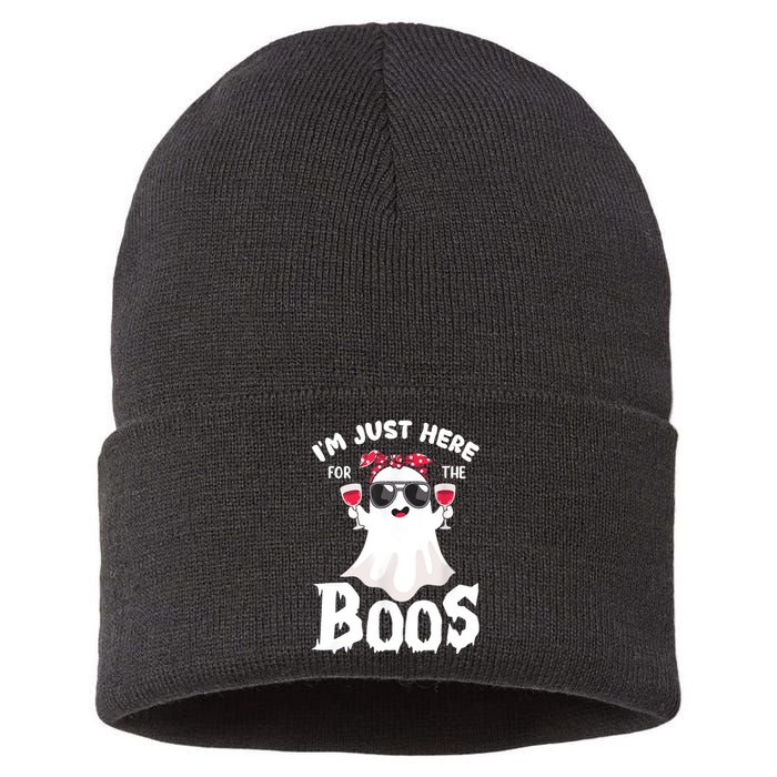 Im Just Here For The Boos Cute Ghost Funny Halloween Sustainable Knit Beanie