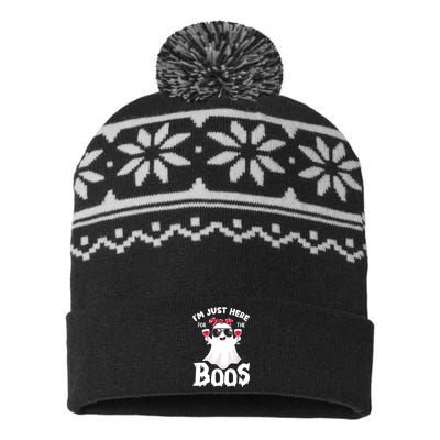 Im Just Here For The Boos Cute Ghost Funny Halloween USA-Made Snowflake Beanie