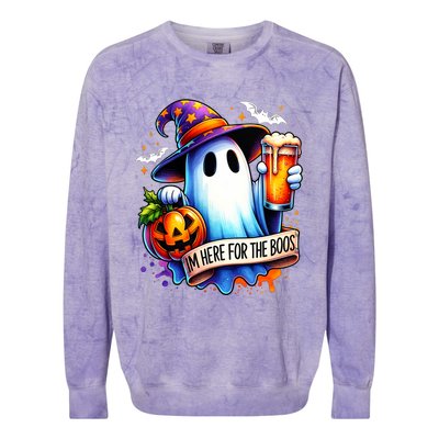 IM Just Here For The Boos Funny Halloween Ghost Colorblast Crewneck Sweatshirt