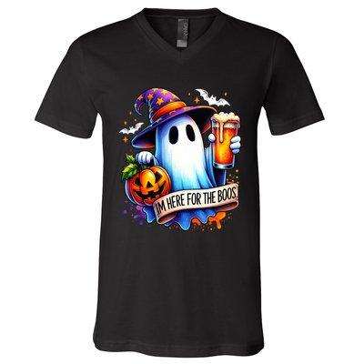 IM Just Here For The Boos Funny Halloween Ghost V-Neck T-Shirt