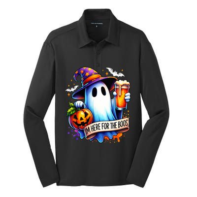 IM Just Here For The Boos Funny Halloween Ghost Silk Touch Performance Long Sleeve Polo