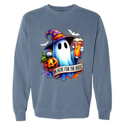 IM Just Here For The Boos Funny Halloween Ghost Garment-Dyed Sweatshirt