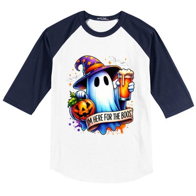 IM Just Here For The Boos Funny Halloween Ghost Baseball Sleeve Shirt