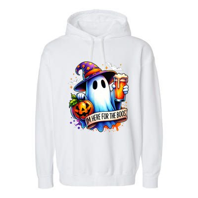 IM Just Here For The Boos Funny Halloween Ghost Garment-Dyed Fleece Hoodie