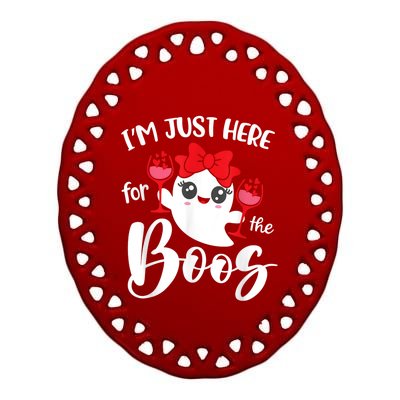 Im Just Here For The Boos Cute Ghost Funny Halloween Ceramic Oval Ornament