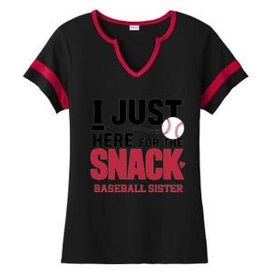 Im Just Here For The Snack Baseball Sister Baseball Game Day Gift Ladies Halftime Notch Neck Tee