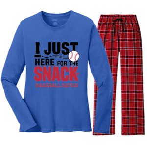 Im Just Here For The Snack Baseball Sister Baseball Game Day Gift Women's Long Sleeve Flannel Pajama Set 