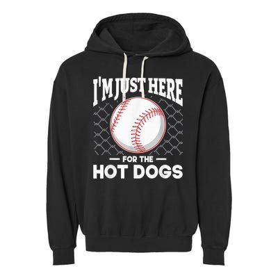 I'm Just Here For The Hot Dogs Summer Baseball Game Hotdog Garment-Dyed Fleece Hoodie
