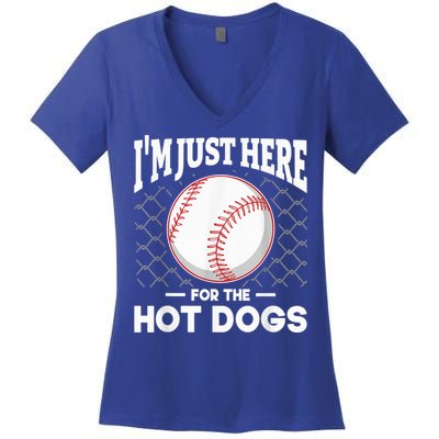 I'm Just Here For The Hot Dogs Summer Baseball Game Hotdog Women's V-Neck T-Shirt
