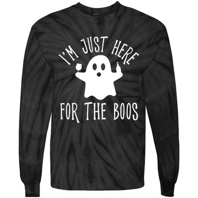 Im Just Here For The Boos Cute Drinking Squad Halloween Tie-Dye Long Sleeve Shirt