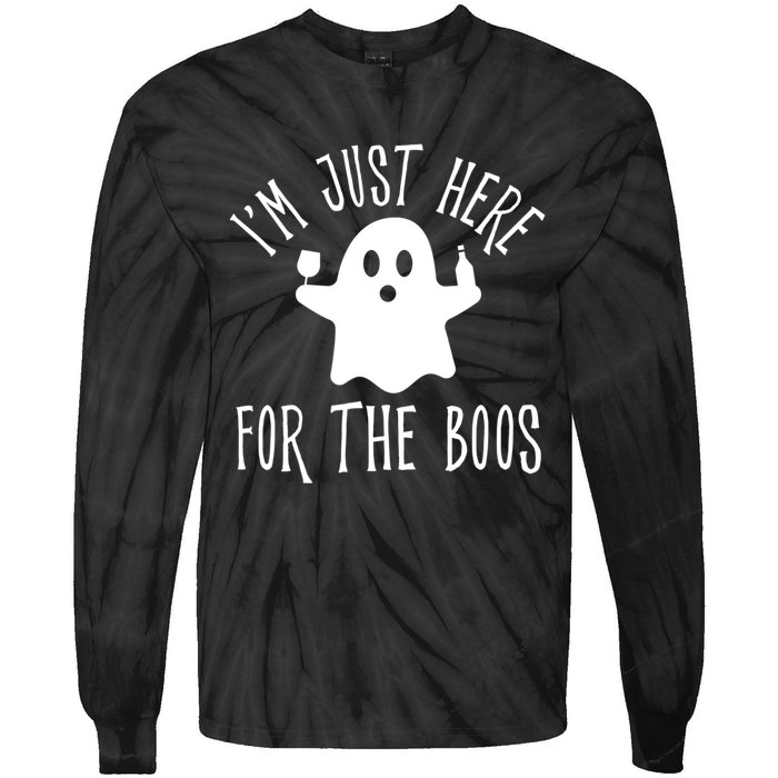 Im Just Here For The Boos Cute Drinking Squad Halloween Tie-Dye Long Sleeve Shirt