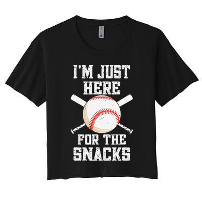 I'm Just Here For The Snacks Vintage Baseball Women's Crop Top Tee
