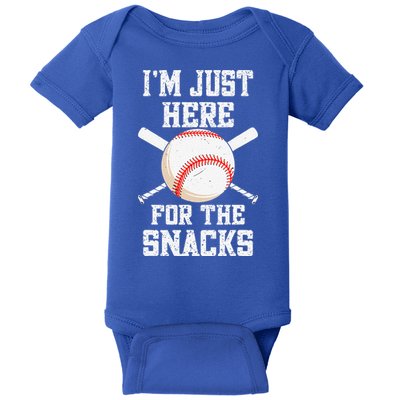 I'm Just Here For The Snacks Vintage Baseball Baby Bodysuit