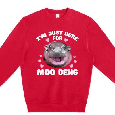 IM Just Here For Moo Deng Cute Baby Hippo Bouncy Souvenir Premium Crewneck Sweatshirt