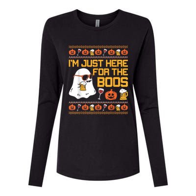 Im Just Here For The Boos Ghost Funny Halloween Womens Cotton Relaxed Long Sleeve T-Shirt