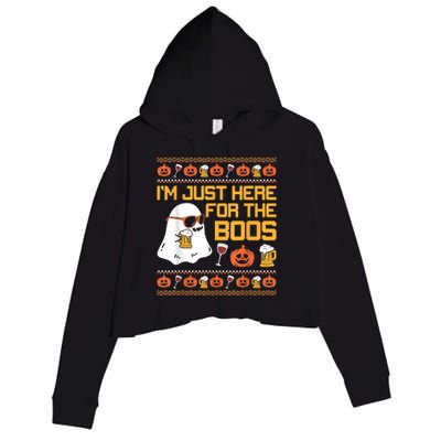 Im Just Here For The Boos Ghost Funny Halloween Crop Fleece Hoodie