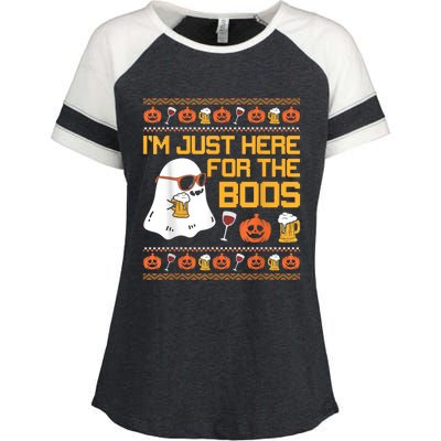 Im Just Here For The Boos Ghost Funny Halloween Enza Ladies Jersey Colorblock Tee