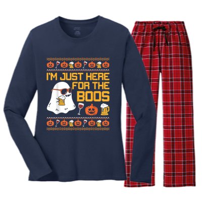 Im Just Here For The Boos Ghost Funny Halloween Women's Long Sleeve Flannel Pajama Set 