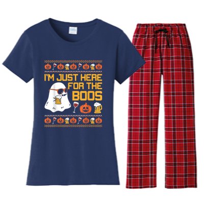 Im Just Here For The Boos Ghost Funny Halloween Women's Flannel Pajama Set