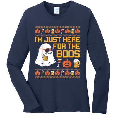 Im Just Here For The Boos Ghost Funny Halloween Ladies Long Sleeve Shirt