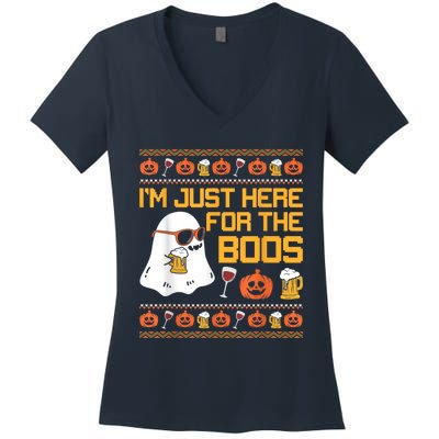 Im Just Here For The Boos Ghost Funny Halloween Women's V-Neck T-Shirt