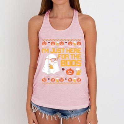 Im Just Here For The Boos Ghost Funny Halloween Women's Knotted Racerback Tank