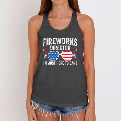 Im Just Here To Bang Fireworks Director 4th Of July Women's Knotted Racerback Tank