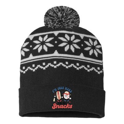 IM Just Here For The Snacks Baseball 4th Of July Hot Dog USA-Made Snowflake Beanie