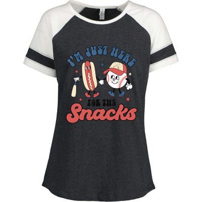 IM Just Here For The Snacks Baseball 4th Of July Hot Dog Enza Ladies Jersey Colorblock Tee