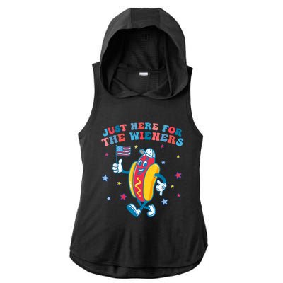 Im Just Here For The Wieners Funny 4th Of July Ladies PosiCharge Tri-Blend Wicking Draft Hoodie Tank