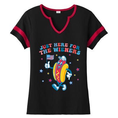 Im Just Here For The Wieners Funny 4th Of July Ladies Halftime Notch Neck Tee