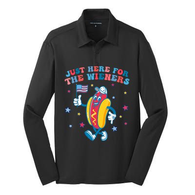 Im Just Here For The Wieners Funny 4th Of July Silk Touch Performance Long Sleeve Polo