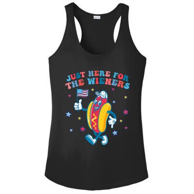 Im Just Here For The Wieners Funny 4th Of July Ladies PosiCharge Competitor Racerback Tank