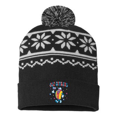 Im Just Here For The Wieners Funny 4th Of July USA-Made Snowflake Beanie