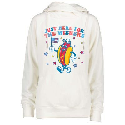 Im Just Here For The Wieners Funny 4th Of July Womens Funnel Neck Pullover Hood